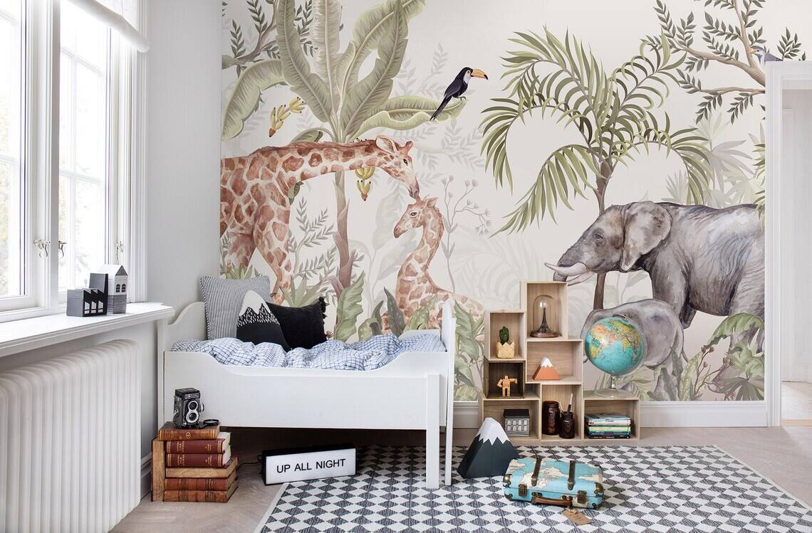 Safari Adorable Jungle Wall Mural Safari Wallpaper For Children Peel And Stick