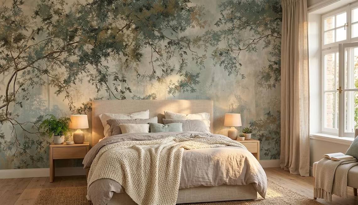 Sage Green Botanical Peel And Stick Wallpaper Soft Tree Branch Wall Mural Japandi Nature Wallpaper Minimal Botanical Wall Art
