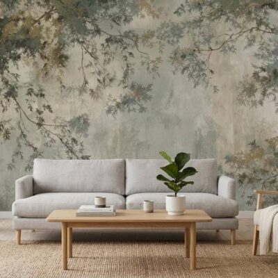 Sage Green Botanical Peel And Stick Wallpaper Soft Tree Branch Wall Mural Japandi Nature Wallpaper Minimal Botanical Wall Art