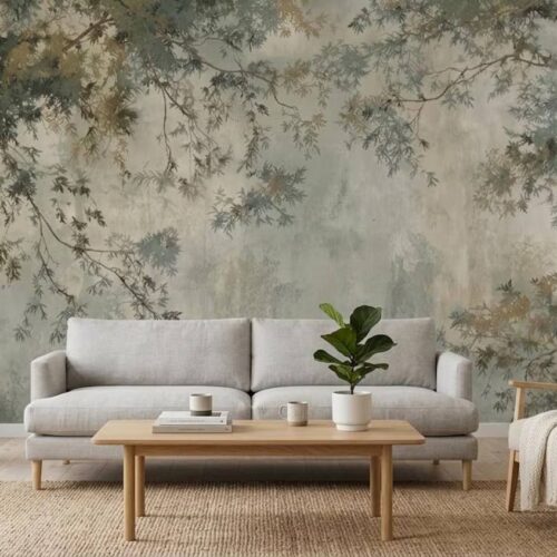 Sage Green Botanical Peel And Stick Wallpaper Soft Tree Branch Wall Mural Japandi Nature Wallpaper Minimal Botanical Wall Art