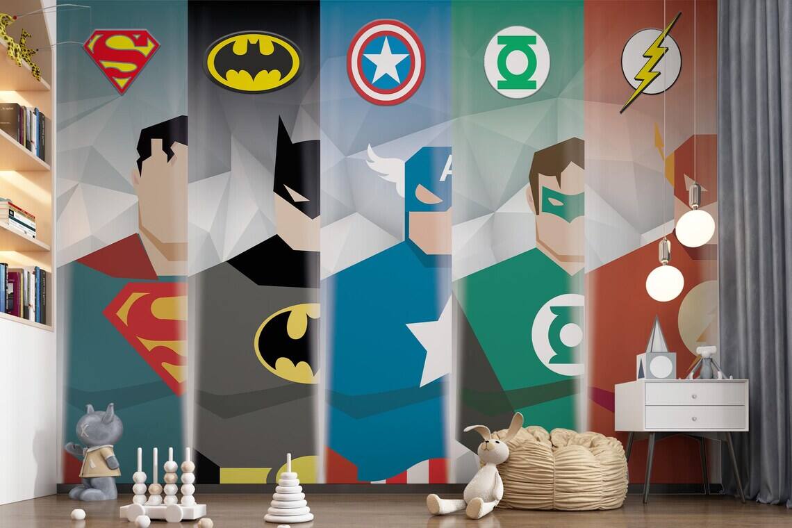 Super Heroes Wallpaper Avengers Wallpaper Marvel Mural For Boy Kids Room Avengers Stars Peel And Stick Mural Play Room For Boy Mural