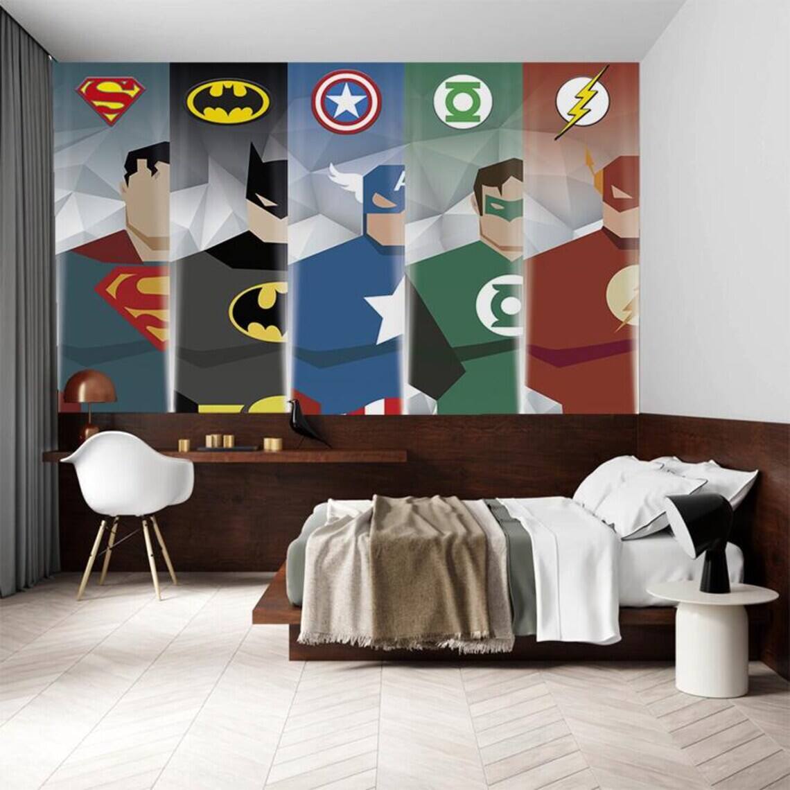 Super Heroes Wallpaper Avengers Wallpaper Marvel Mural For Boy Kids Room Avengers Stars Peel And Stick Mural Play Room For Boy Mural