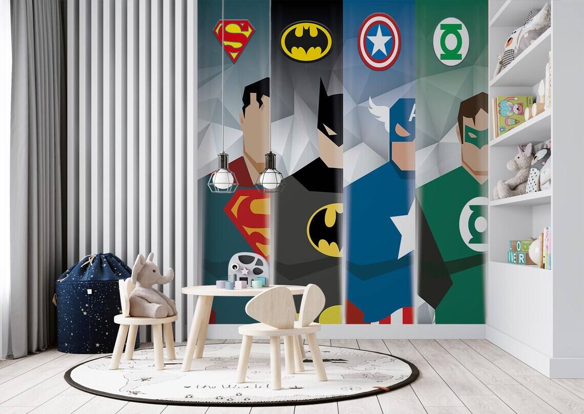 Super Heroes Wallpaper Avengers Wallpaper Marvel Mural For Boy Kids Room Avengers Stars Peel And Stick Mural Play Room For Boy Mural