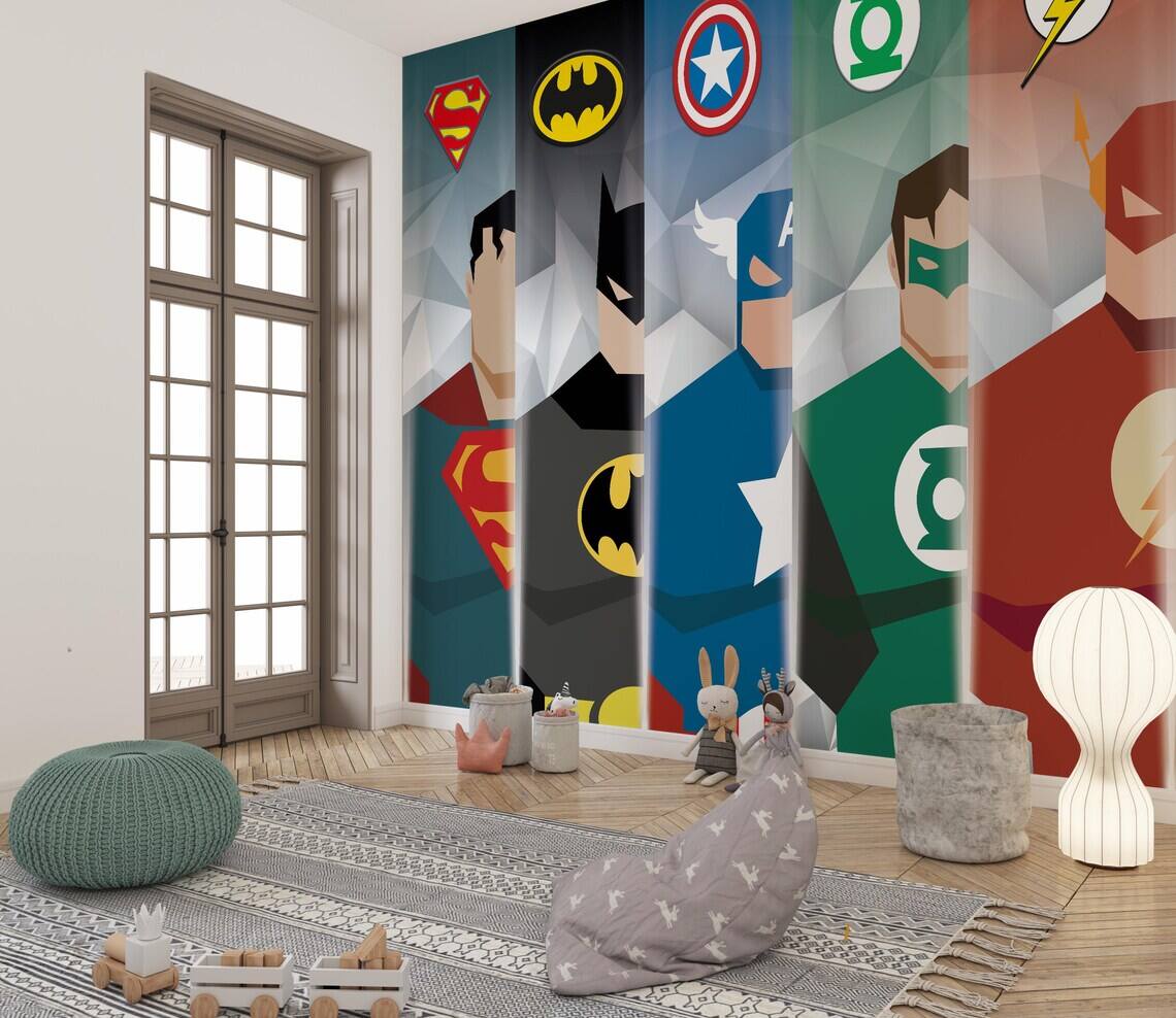 Super Heroes Wallpaper Avengers Wallpaper Marvel Mural For Boy Kids Room Avengers Stars Peel And Stick Mural Play Room For Boy Mural