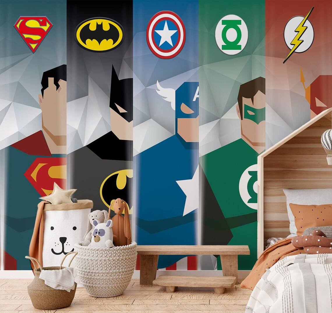 Super Heroes Wallpaper Avengers Wallpaper Marvel Mural For Boy Kids Room Avengers Stars Peel And Stick Mural Play Room For Boy Mural