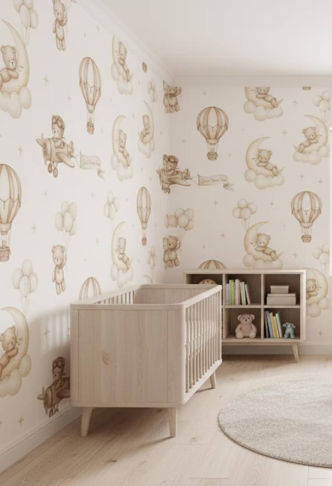 Teddy Bear Aviator Nursery Wallpaper Hot Air Balloon Airplanes Peel And Stick