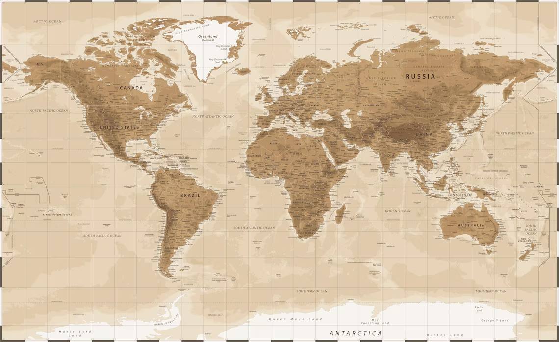 Vintage Beige World Map Wallpaper Neutral Atlas Wall Mural Large Antique Map Wallpaper Travel Theme Office Wall Decor Peel Stick