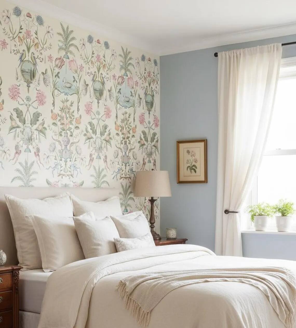 Vintage Botanical Bird Wallpaper French Country Peel And Stick Mural