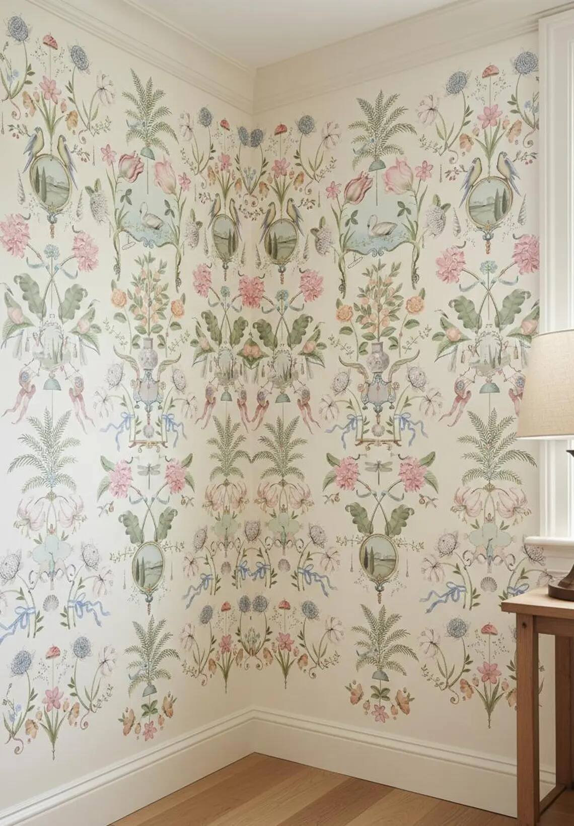 Vintage Botanical Bird Wallpaper French Country Peel And Stick Mural