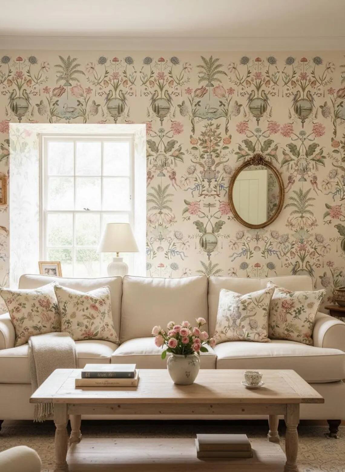 Vintage Botanical Bird Wallpaper French Country Peel And Stick Mural