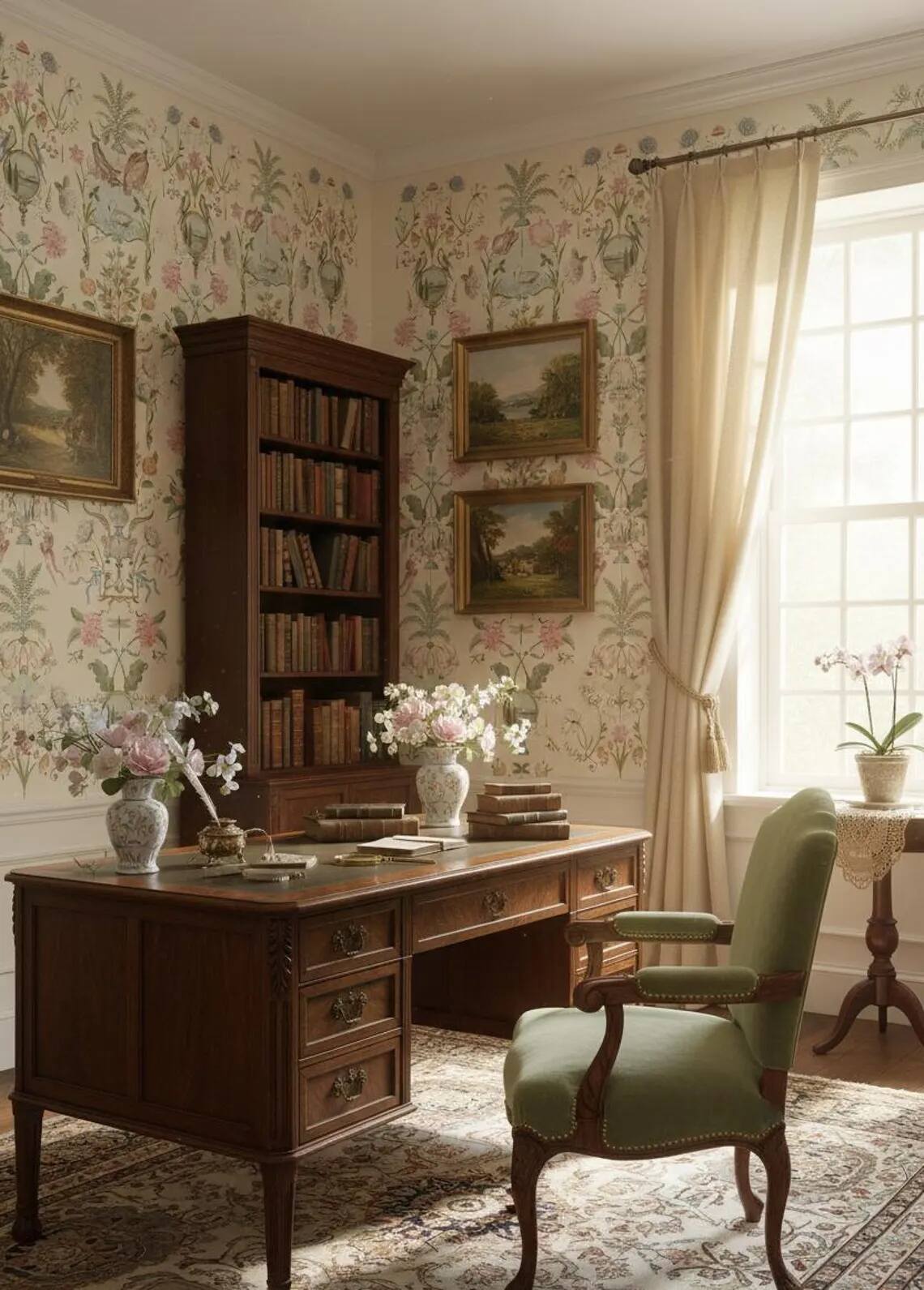 Vintage Botanical Bird Wallpaper French Country Peel And Stick Mural
