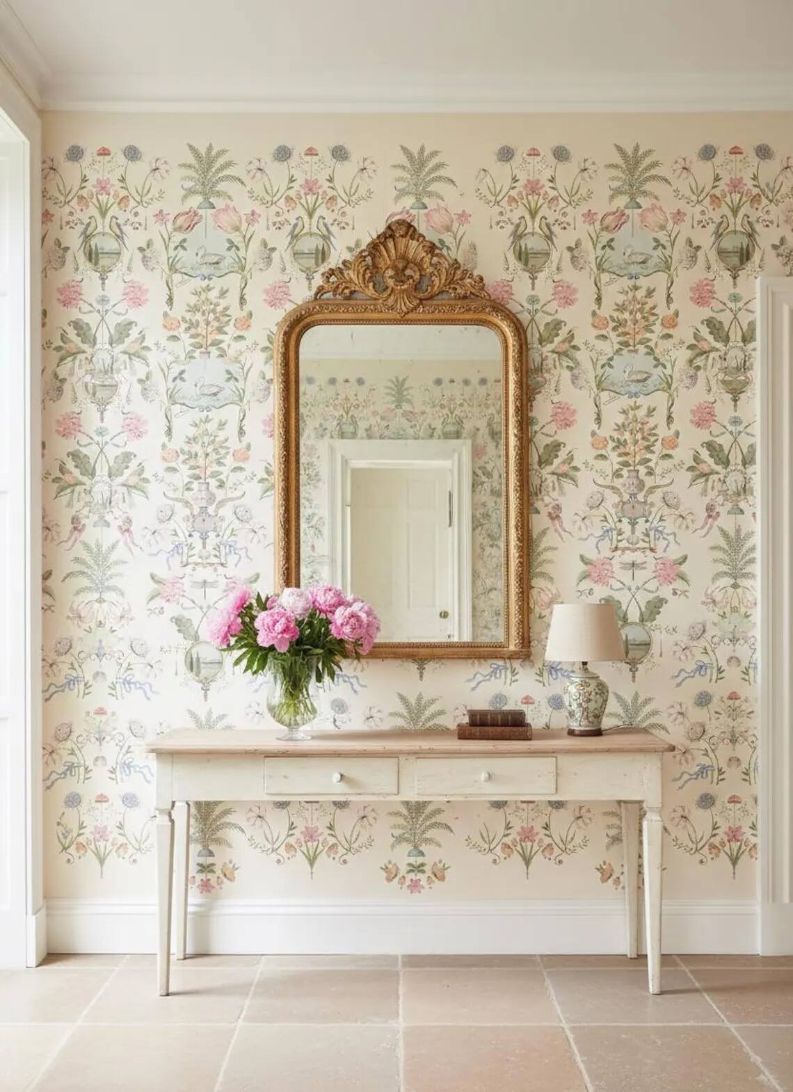 Vintage Botanical Bird Wallpaper French Country Peel And Stick Mural