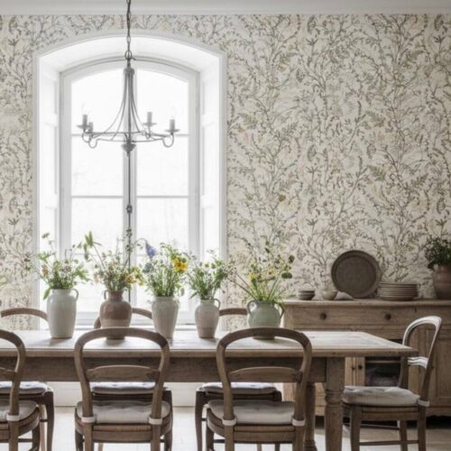 Vintage Botanical Wallpaper Mural Beige Cottagecore Peel And Stick