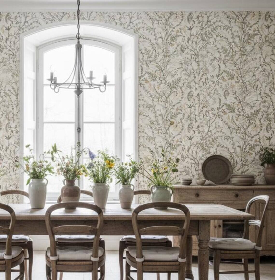 Vintage Botanical Wallpaper Mural Beige Cottagecore Peel And Stick