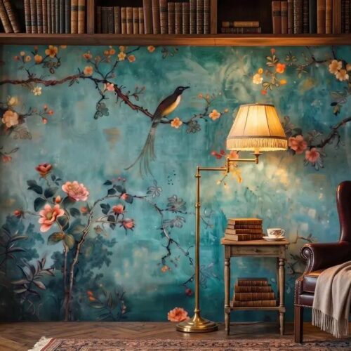 Vintage Chinoiserie Peel Stick Wallpaper Vintage Floral And Bird Wall Mural