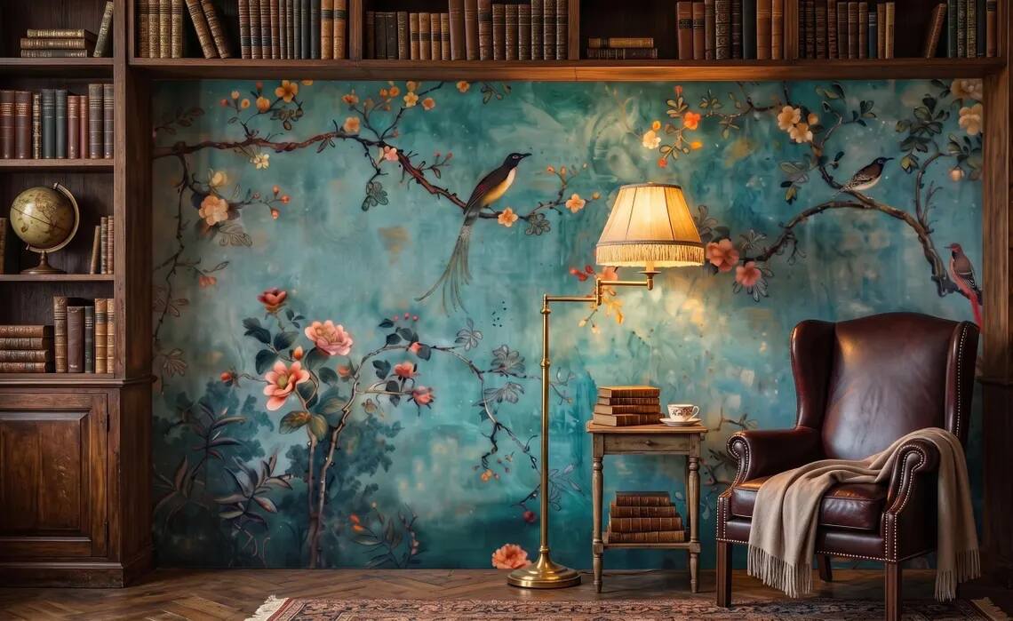 Vintage Chinoiserie Peel Stick Wallpaper Vintage Floral And Bird Wall Mural