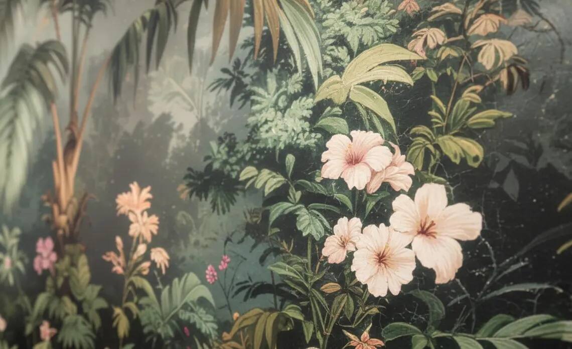 Vintage Tropical Jungle Wallpaper Chinoiserie Palm Mural With Parrots Peel And Stick