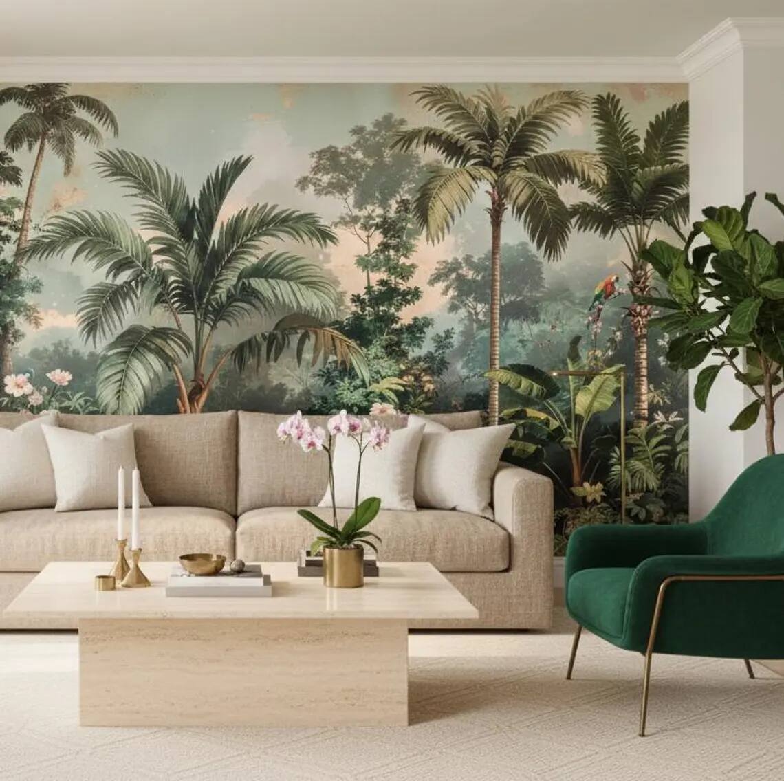 Vintage Tropical Jungle Wallpaper Chinoiserie Palm Mural With Parrots Peel And Stick