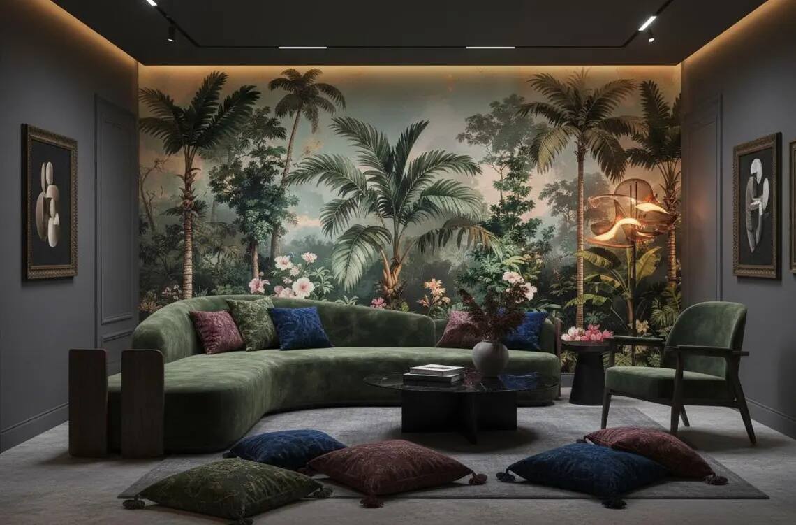 Vintage Tropical Jungle Wallpaper Chinoiserie Palm Mural With Parrots Peel And Stick