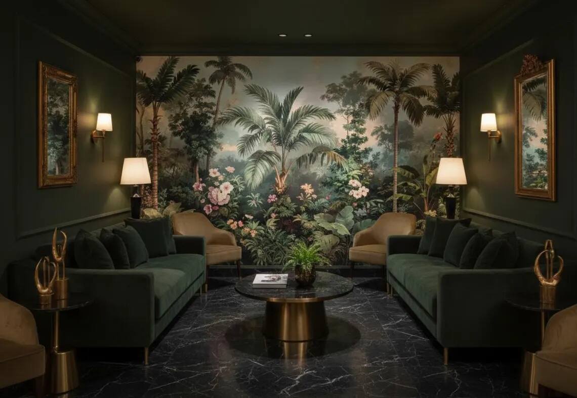 Vintage Tropical Jungle Wallpaper Chinoiserie Palm Mural With Parrots Peel And Stick