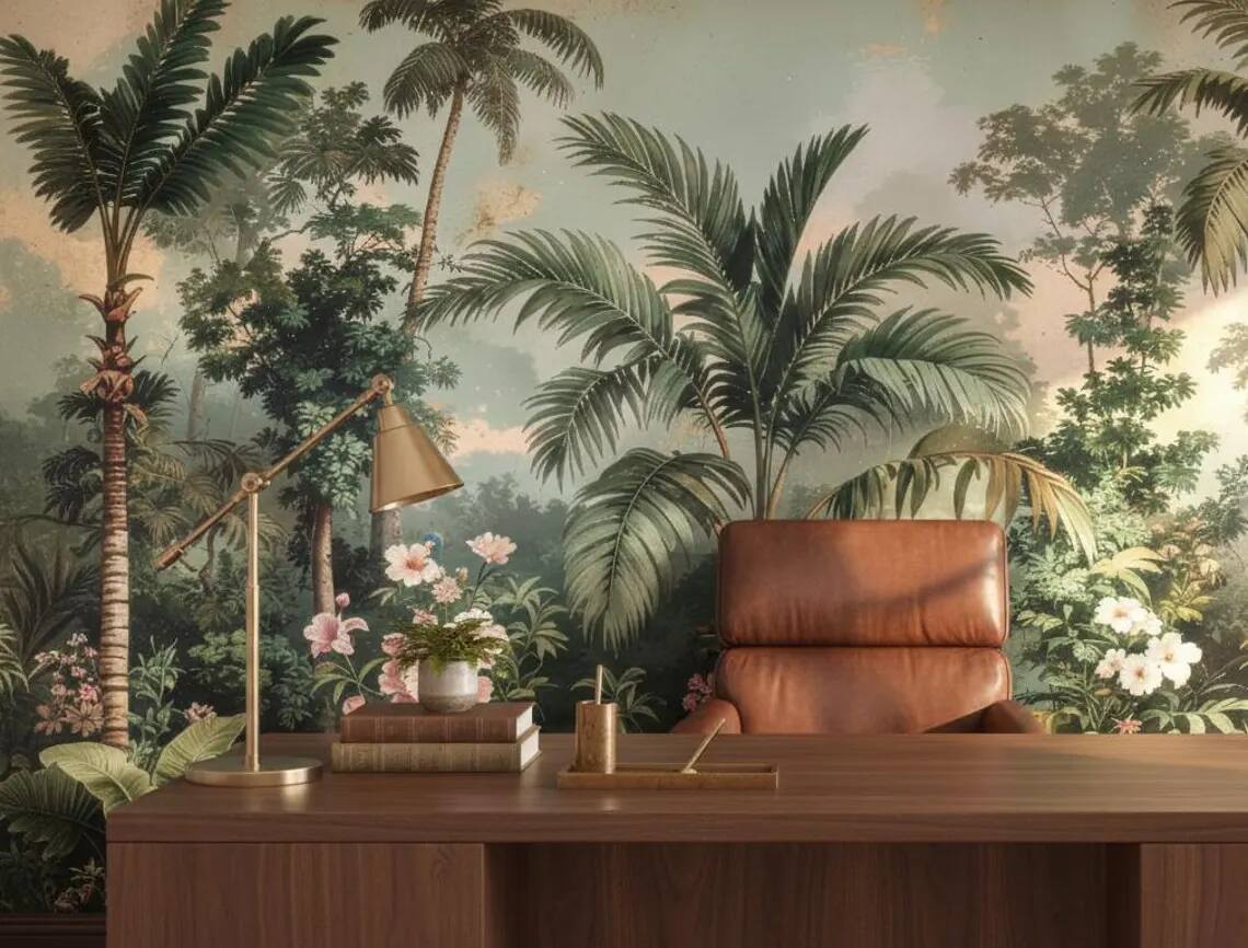 Vintage Tropical Jungle Wallpaper Chinoiserie Palm Mural With Parrots Peel And Stick