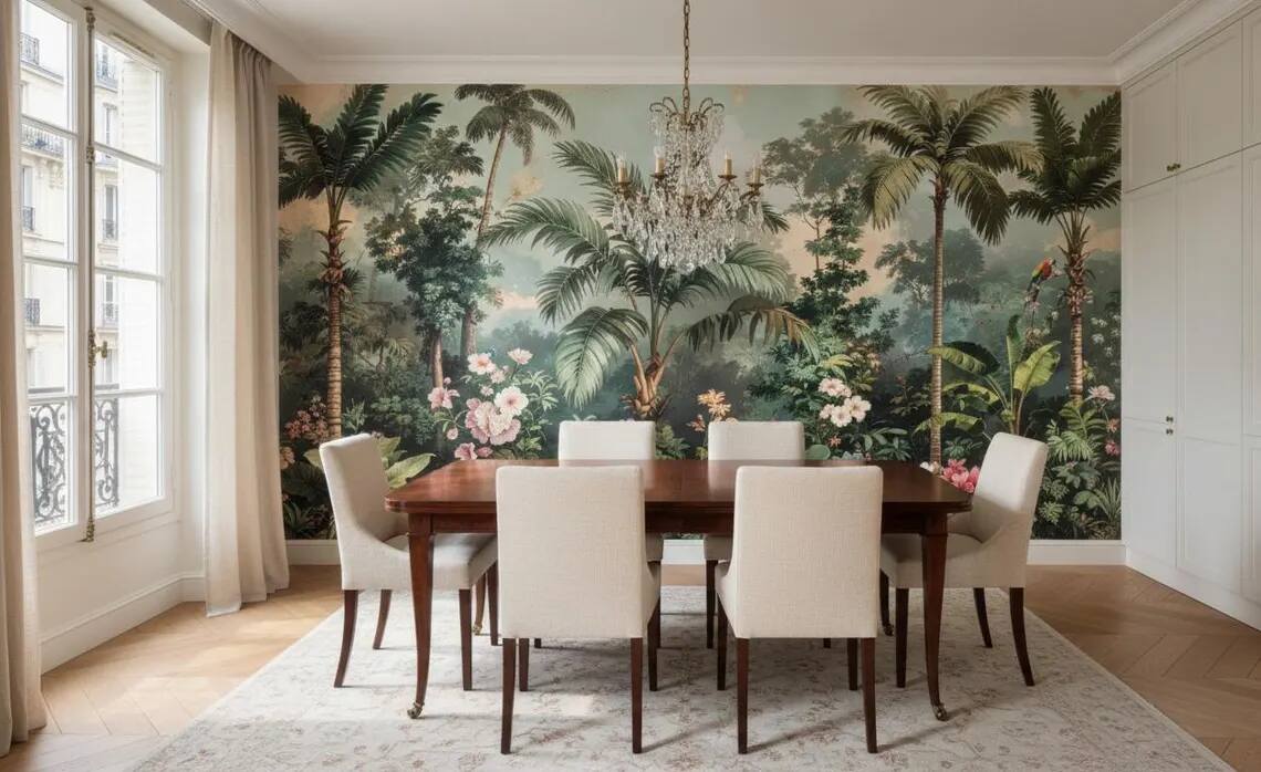 Vintage Tropical Jungle Wallpaper Chinoiserie Palm Mural With Parrots Peel And Stick