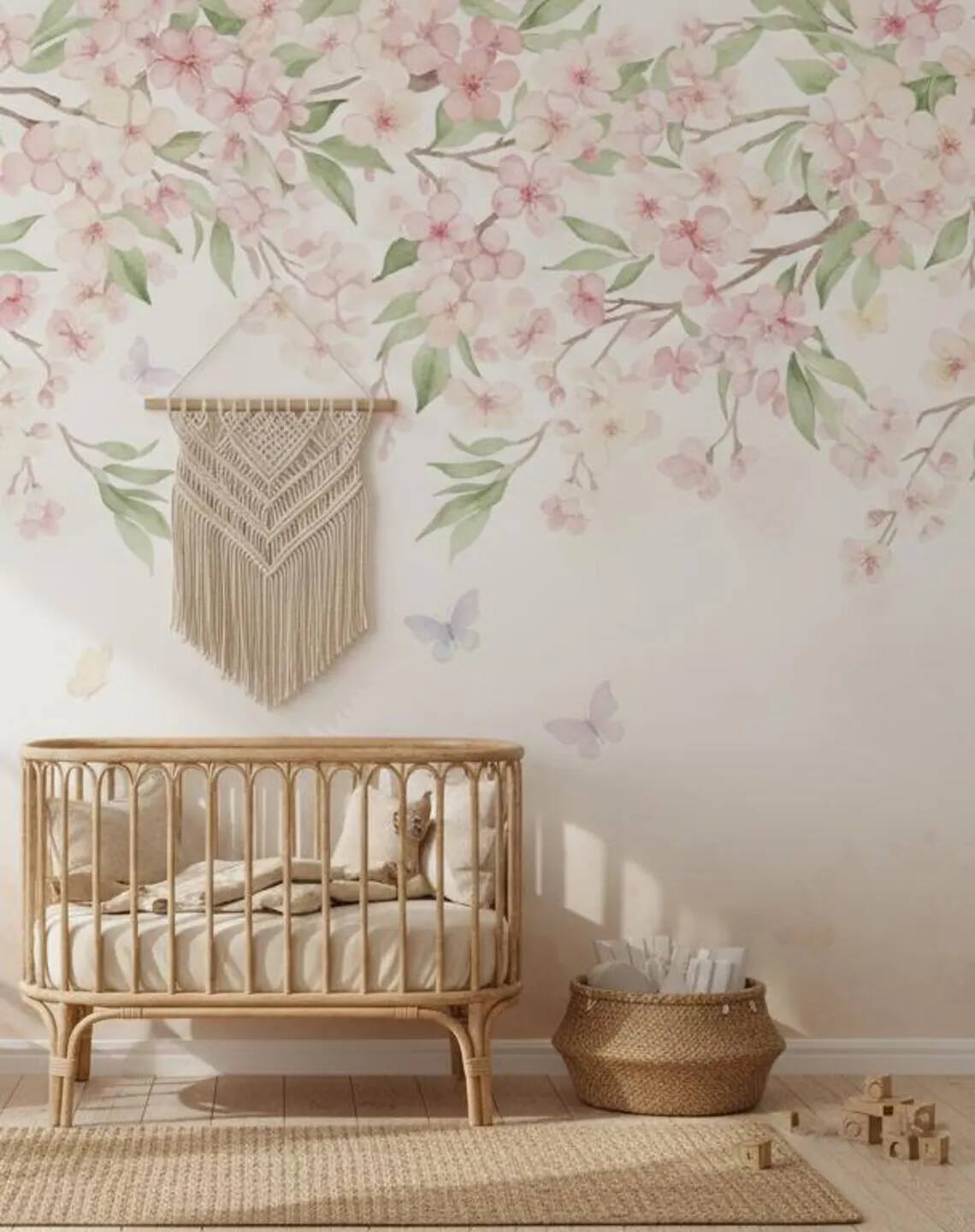 Watercolor Cherry Blossom Wallpaper Pink Floral Canopy Peel And Stick Mural