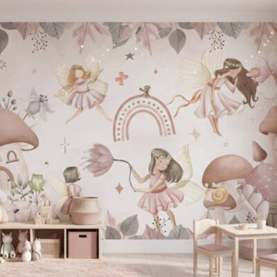 Watercolor Fairy Wall Mural Mushroom Nursery Decor Boho Peel And Stick