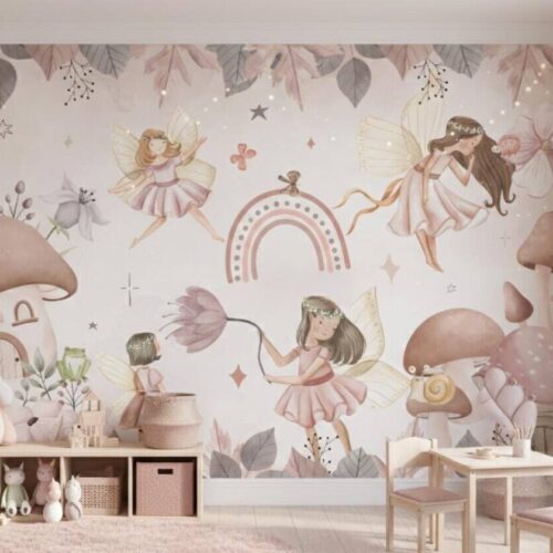 Watercolor Fairy Wall Mural Mushroom Nursery Decor Boho Peel And Stick