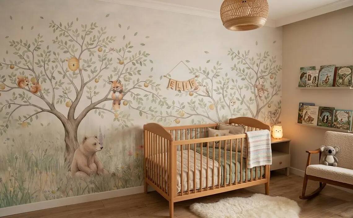Woodland Animals Nursery Wallpaper Forest Bear Fox Bunny Wall Mural Peel And Stick