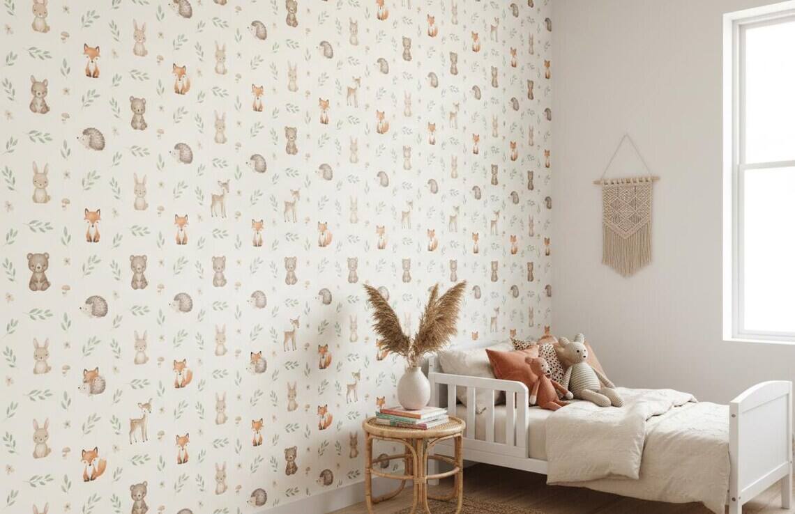 Woodland Animals Nursery Wallpaper Pastel Forest Peel And Stick