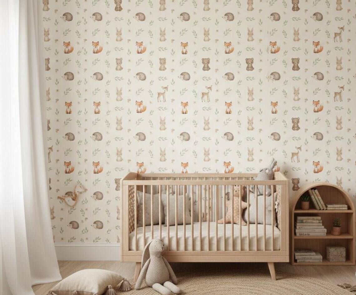 Woodland Animals Nursery Wallpaper Pastel Forest Peel And Stick