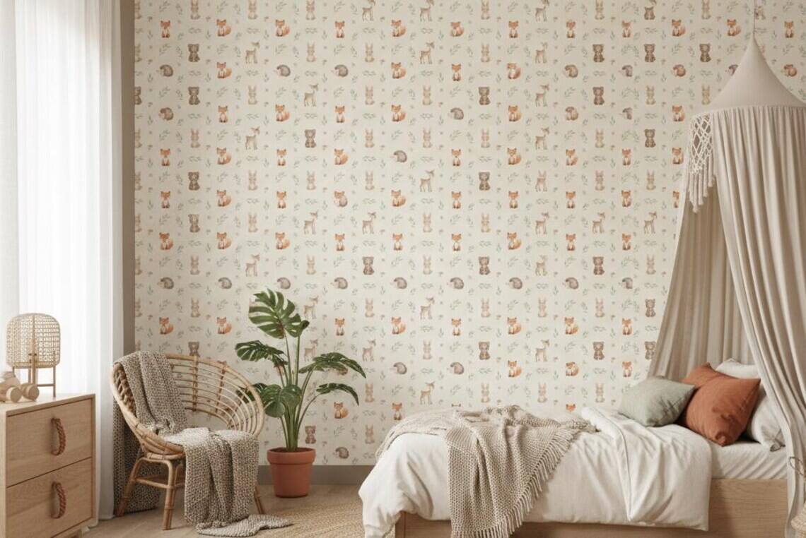 Woodland Animals Nursery Wallpaper Pastel Forest Peel And Stick