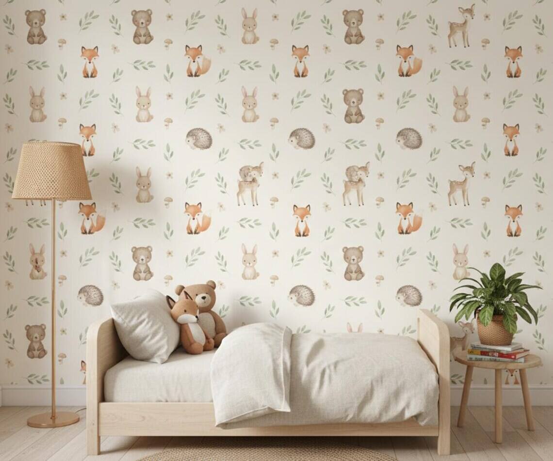 Woodland Animals Nursery Wallpaper Pastel Forest Peel And Stick