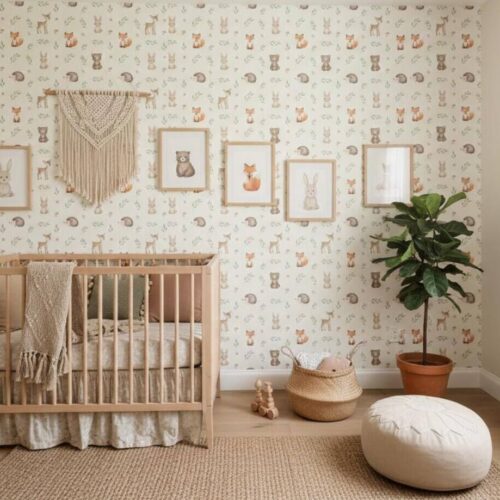 Woodland Animals Nursery Wallpaper Pastel Forest Peel And Stick