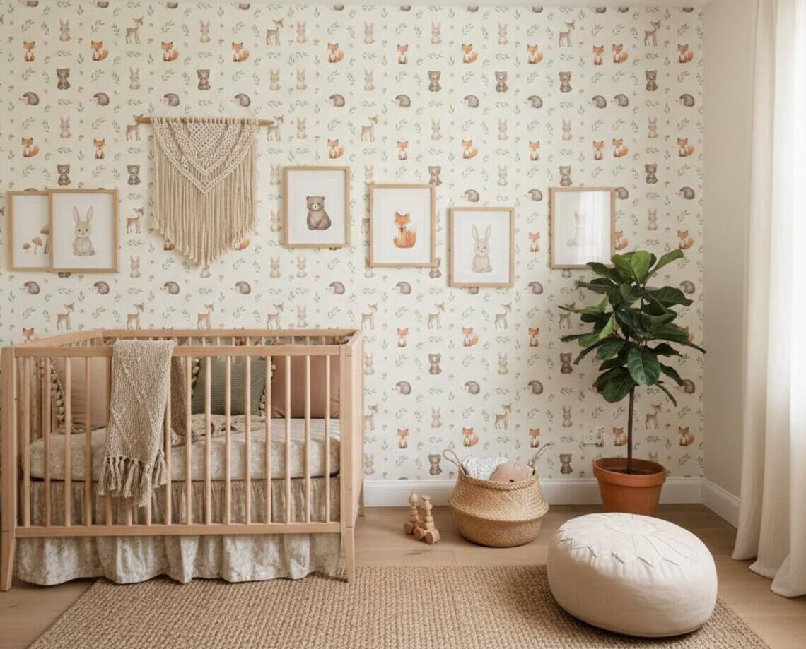 Woodland Animals Nursery Wallpaper Pastel Forest Peel And Stick