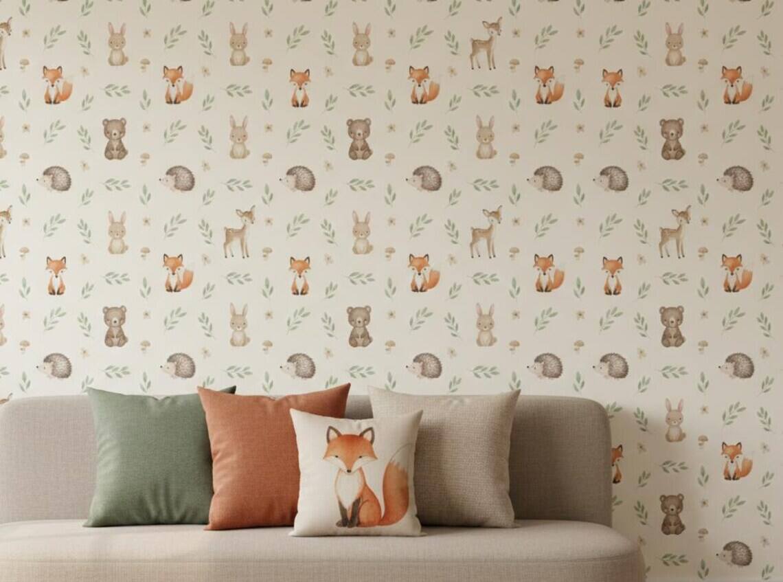 Woodland Animals Nursery Wallpaper Pastel Forest Peel And Stick