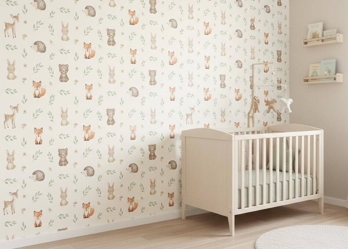 Woodland Animals Nursery Wallpaper Pastel Forest Peel And Stick
