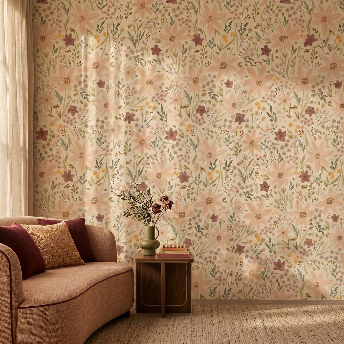 Ditsy Wildflower Wallpaper For Living Room Kitchen Bedroom Kids Room Bathroom Peel And Stick Small Floral Mural Vintage Cottagecore Paper