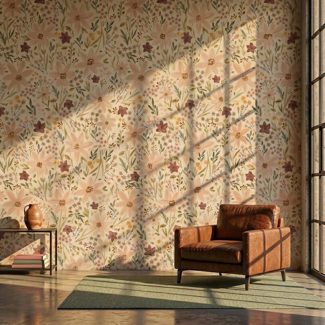 Ditsy Wildflower Wallpaper For Living Room Kitchen Bedroom Kids Room Bathroom Peel And Stick Small Floral Mural Vintage Cottagecore Paper