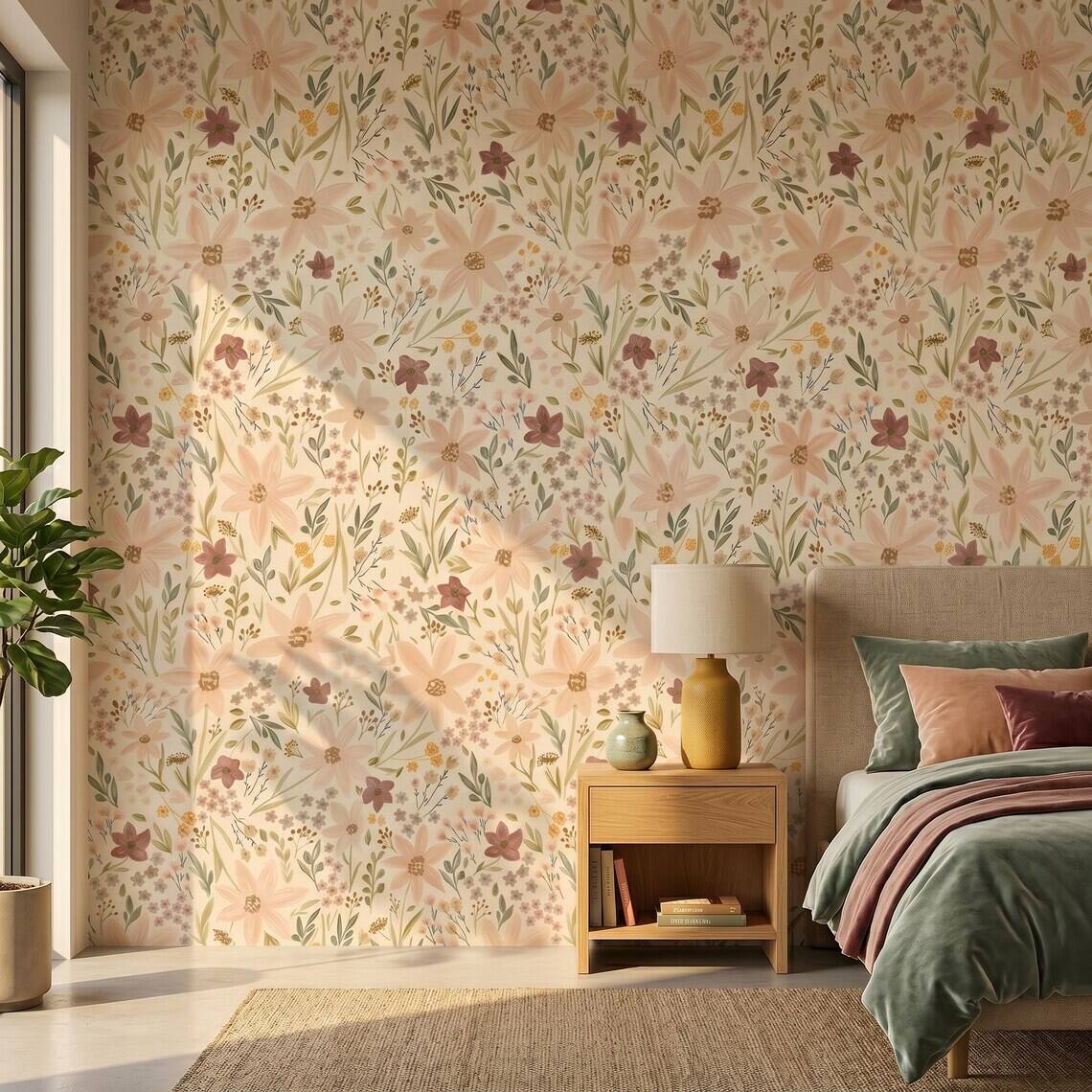 Ditsy Wildflower Wallpaper For Living Room Kitchen Bedroom Kids Room Bathroom Peel And Stick Small Floral Mural Vintage Cottagecore Paper