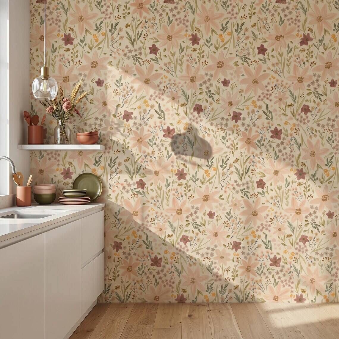 Ditsy Wildflower Wallpaper For Living Room Kitchen Bedroom Kids Room Bathroom Peel And Stick Small Floral Mural Vintage Cottagecore Paper