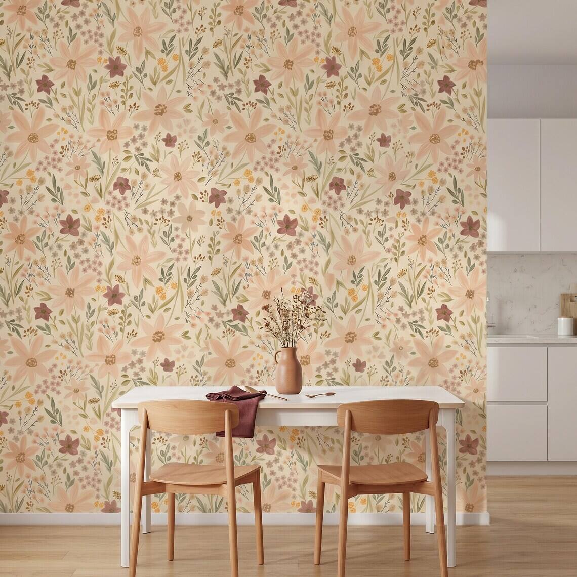 Ditsy Wildflower Wallpaper For Living Room Kitchen Bedroom Kids Room Bathroom Peel And Stick Small Floral Mural Vintage Cottagecore Paper