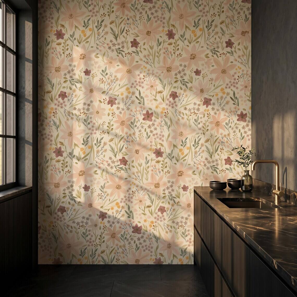 Ditsy Wildflower Wallpaper For Living Room Kitchen Bedroom Kids Room Bathroom Peel And Stick Small Floral Mural Vintage Cottagecore Paper