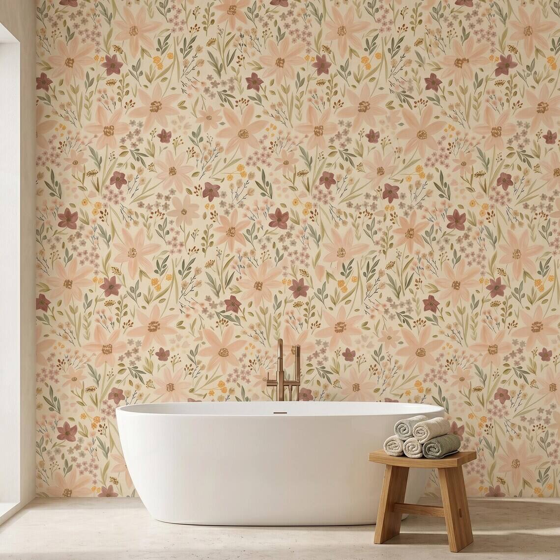 Ditsy Wildflower Wallpaper For Living Room Kitchen Bedroom Kids Room Bathroom Peel And Stick Small Floral Mural Vintage Cottagecore Paper