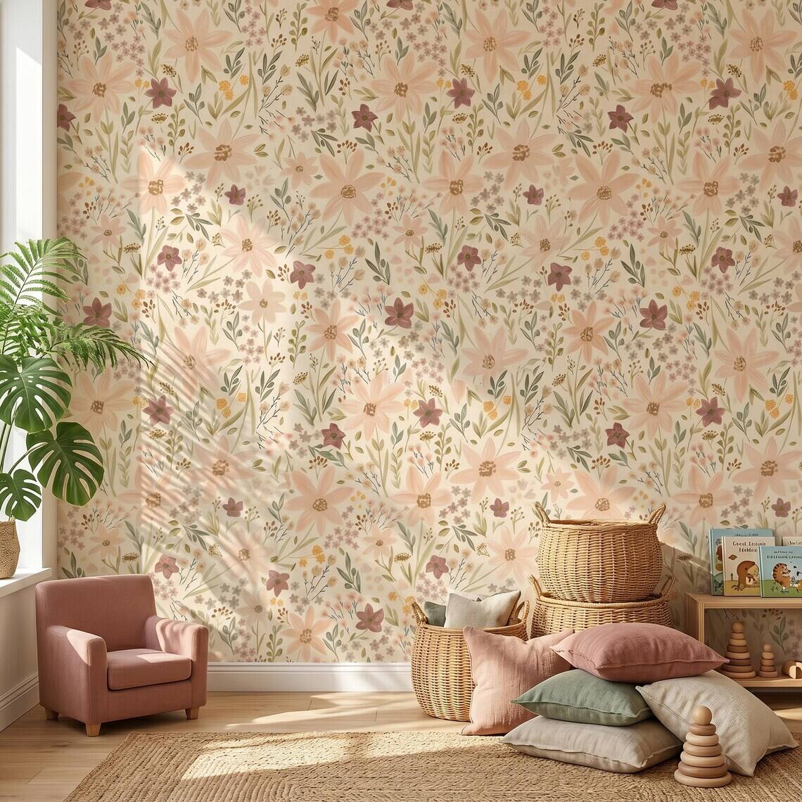Ditsy Wildflower Wallpaper For Living Room Kitchen Bedroom Kids Room Bathroom Peel And Stick Small Floral Mural Vintage Cottagecore Paper