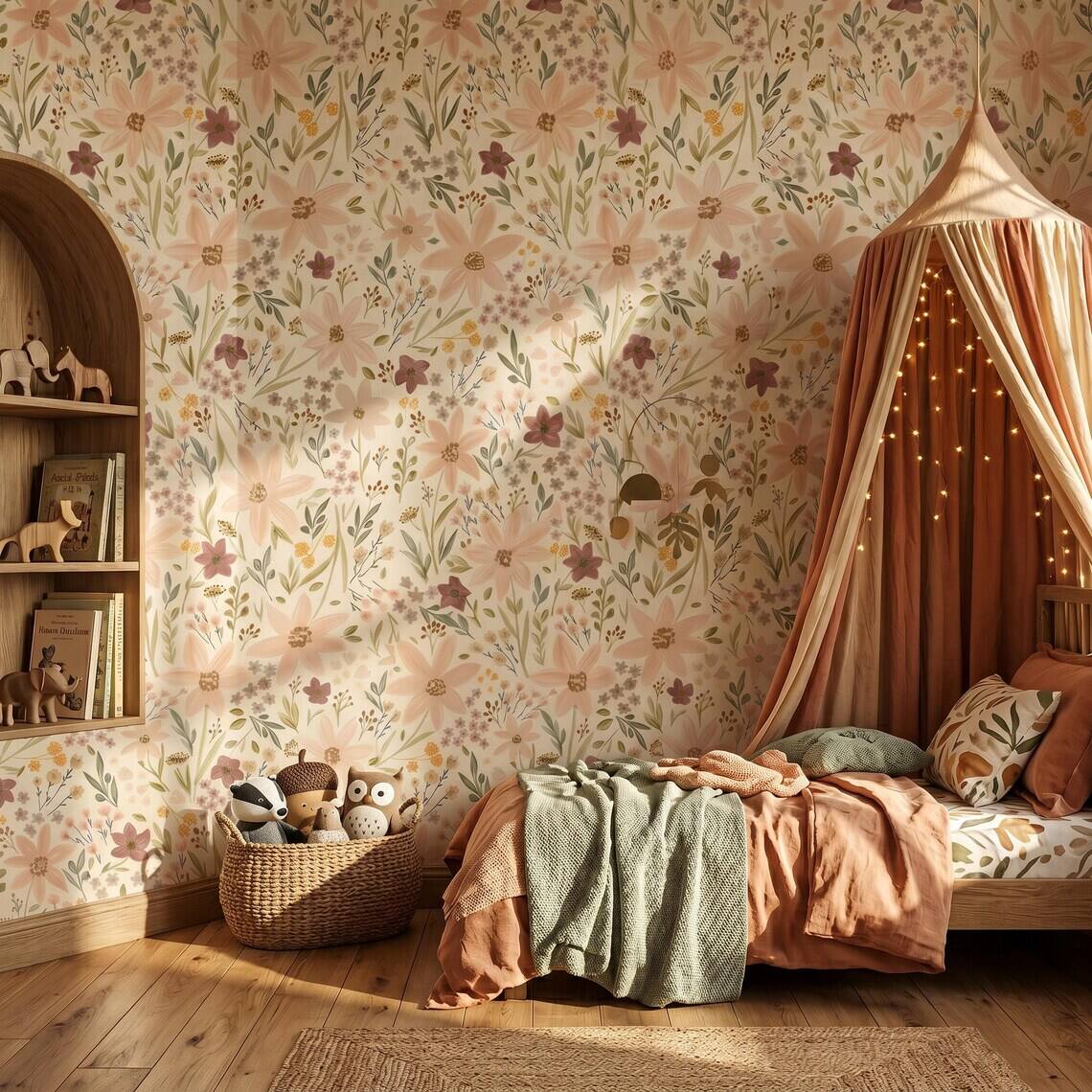Ditsy Wildflower Wallpaper For Living Room Kitchen Bedroom Kids Room Bathroom Peel And Stick Small Floral Mural Vintage Cottagecore Paper