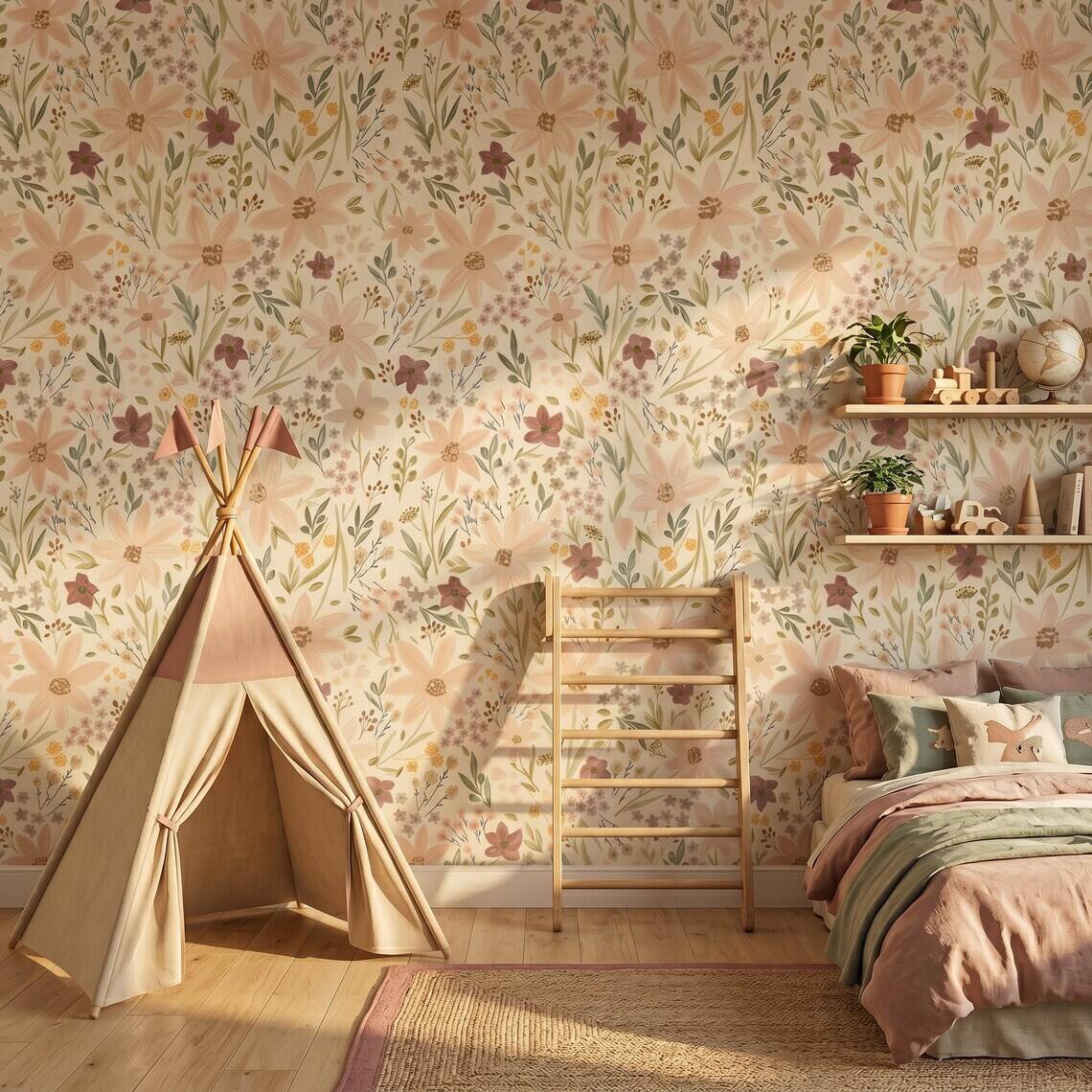 Ditsy Wildflower Wallpaper For Living Room Kitchen Bedroom Kids Room Bathroom Peel And Stick Small Floral Mural Vintage Cottagecore Paper