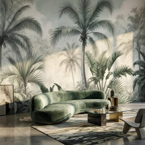 Exotic Palm Tree Wallpaper For Living Room Kitchen Bedroom Kids Room Bathroom Soft Green Jungle Wall Mural Botanical Tropical Peel Stick