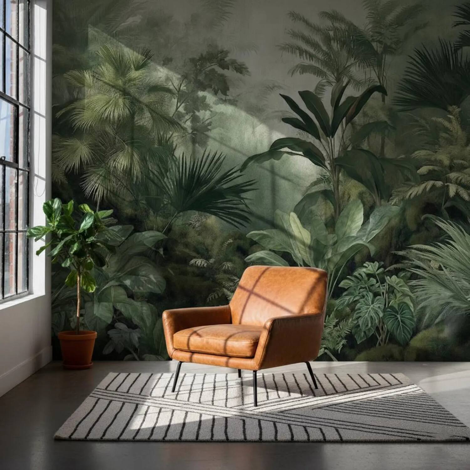 Misty Tropical Forest Wall Mural Dark Green Jungle Wallpaper Vintage Botanical Nature Decor Removable Peel And Stick Wallpaper